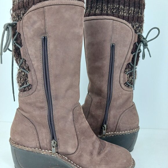 UGG Skylair Brown Leather Wedge Shearling Knit Tall Boots Size 9 Lace Up - Picture 10 of 14
